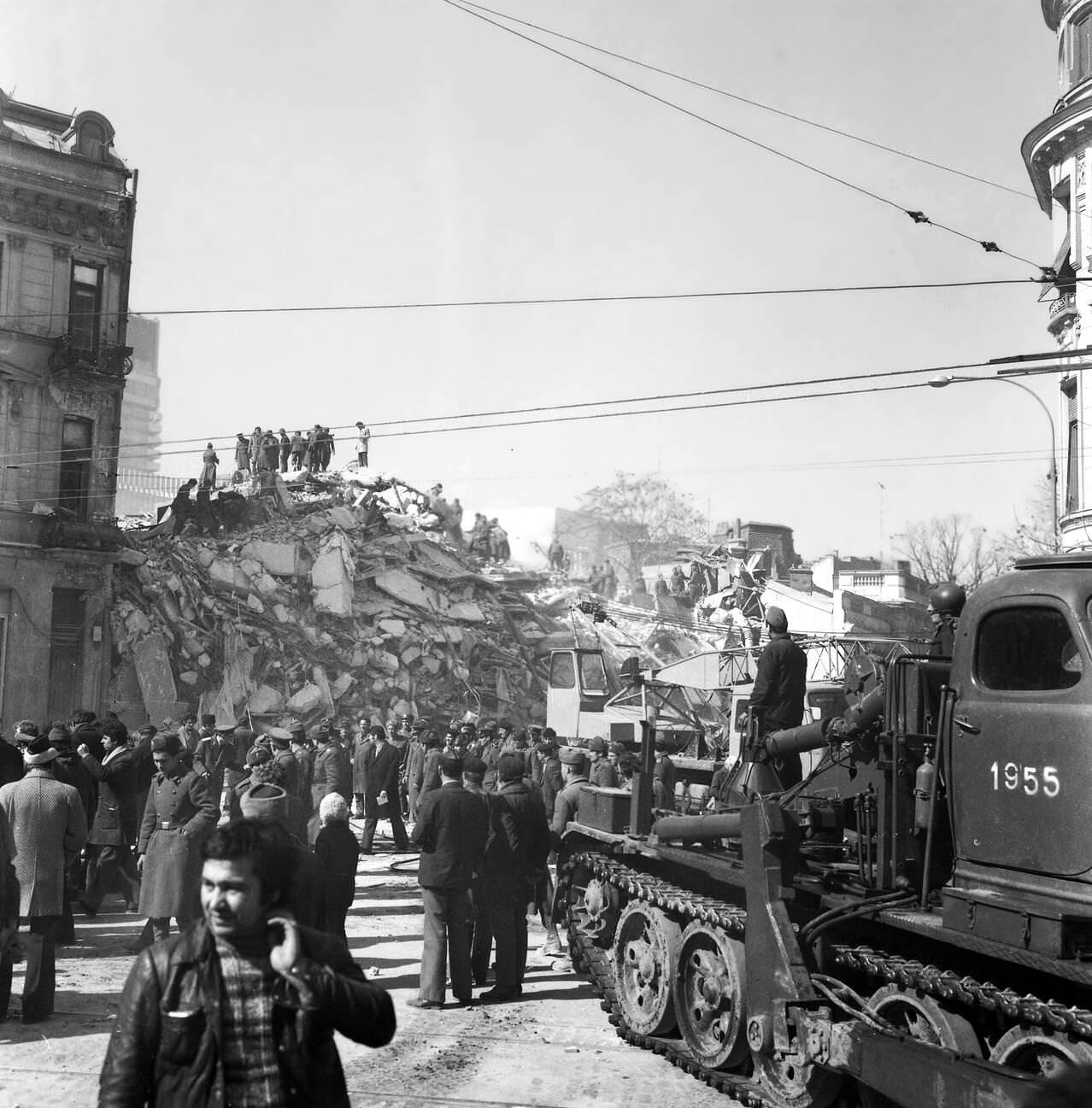 Rescue operation after the deadly earthquake in Bucharest, Romania, March 1977.