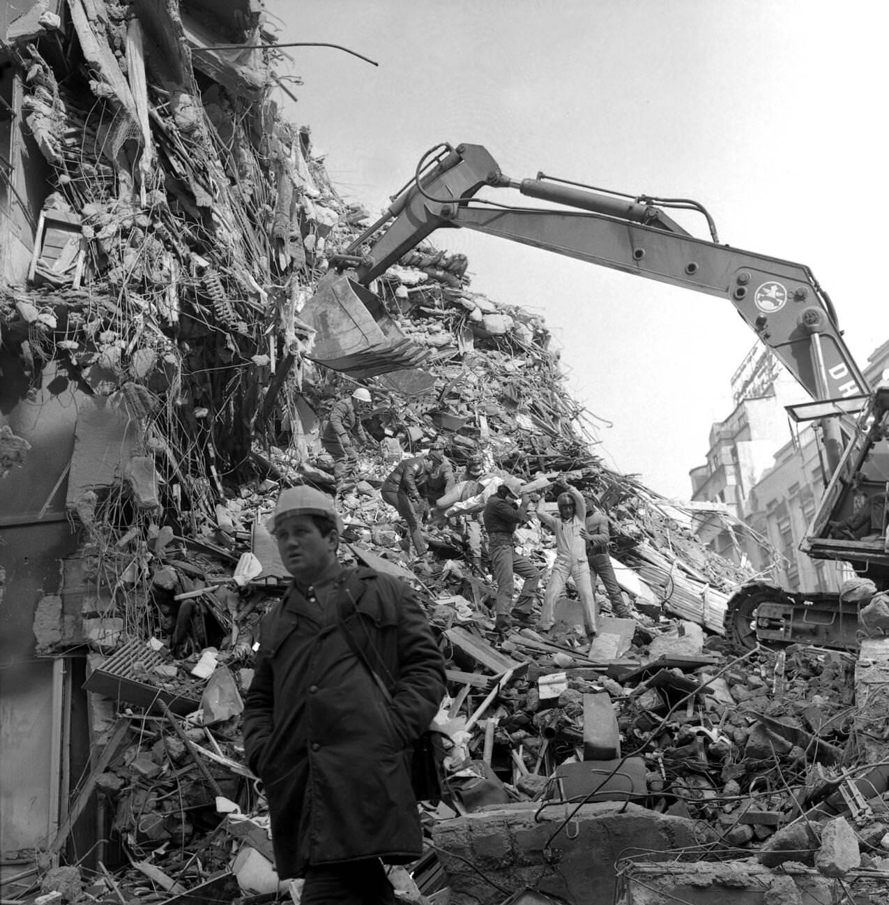 Rescue operation after the deadly earthquake in Bucharest, Romania, March 1977.