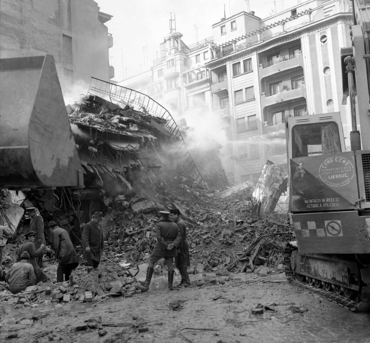 Rescue operation after the deadly earthquake in Bucharest, Romania, March 1977.