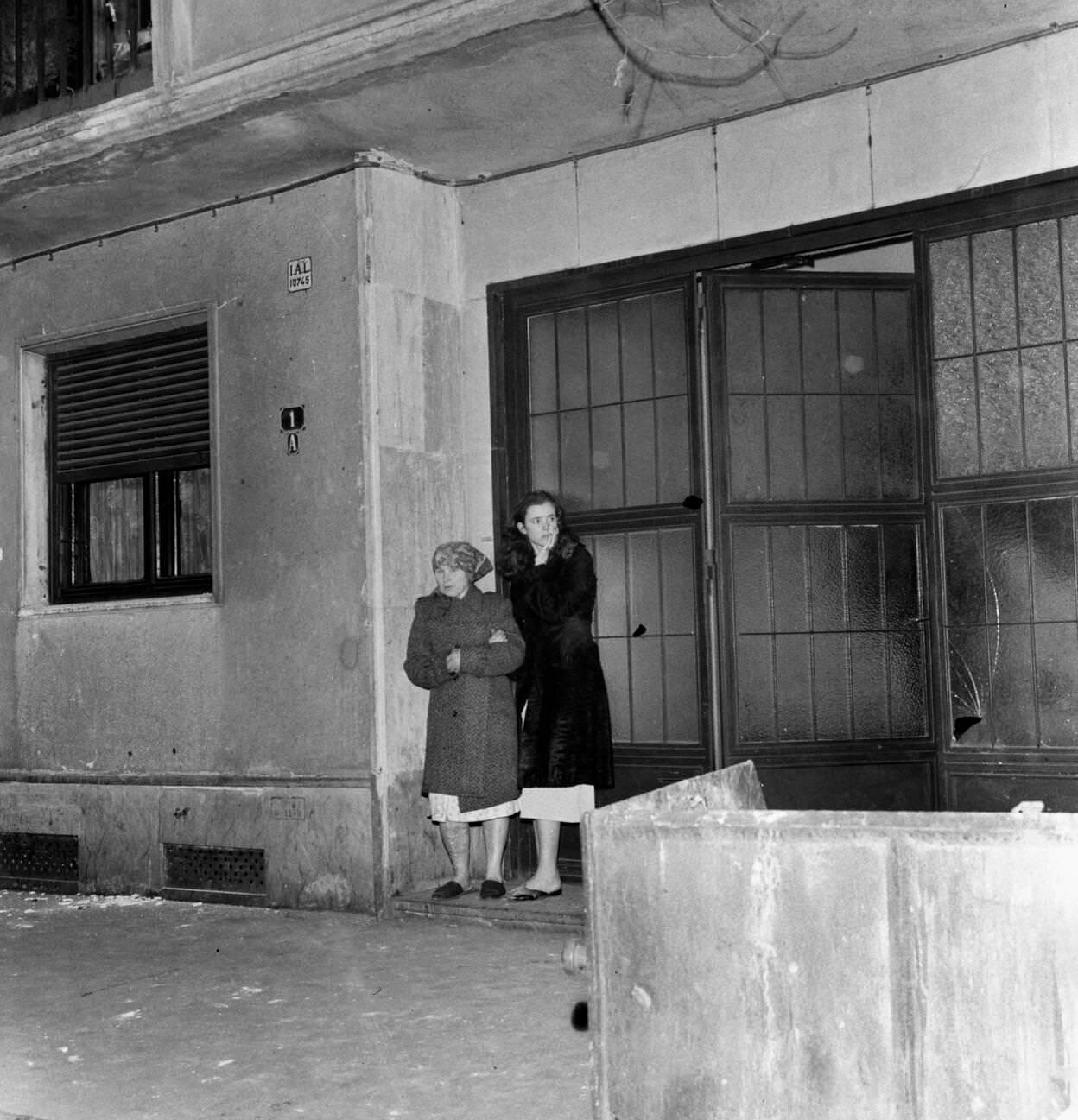 People outside an apartment building after the deadly earthquake in Bucharest, Romania, March 1977.