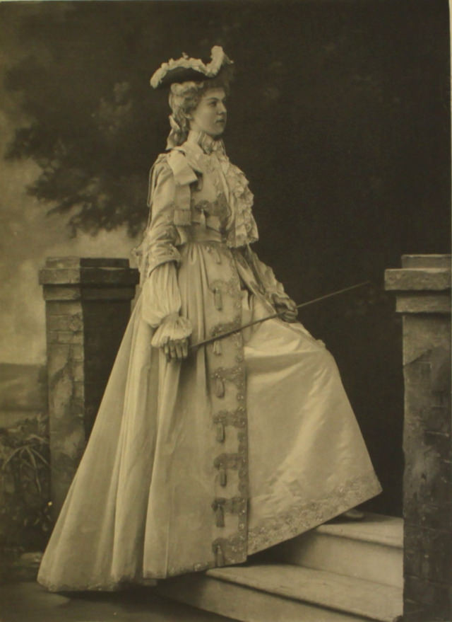 Lady Alexandra Acheson strikes a pose in a hunting costume of the Louis XV period, when the French aristocracy also enjoyed dressing up.