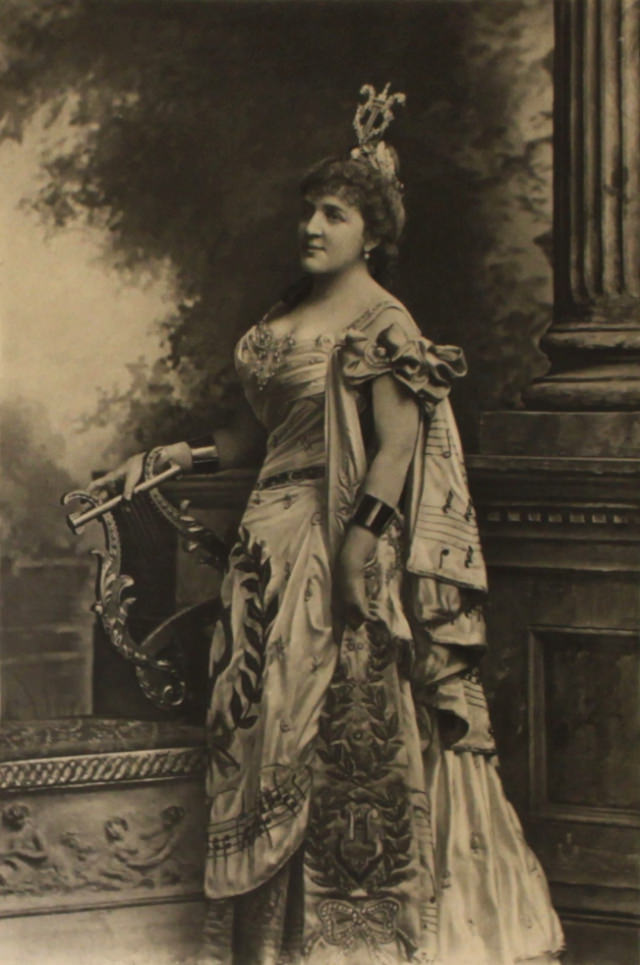 Mrs Ronalds as Euterpe the Muse of music – her costume has many clues to her identity.