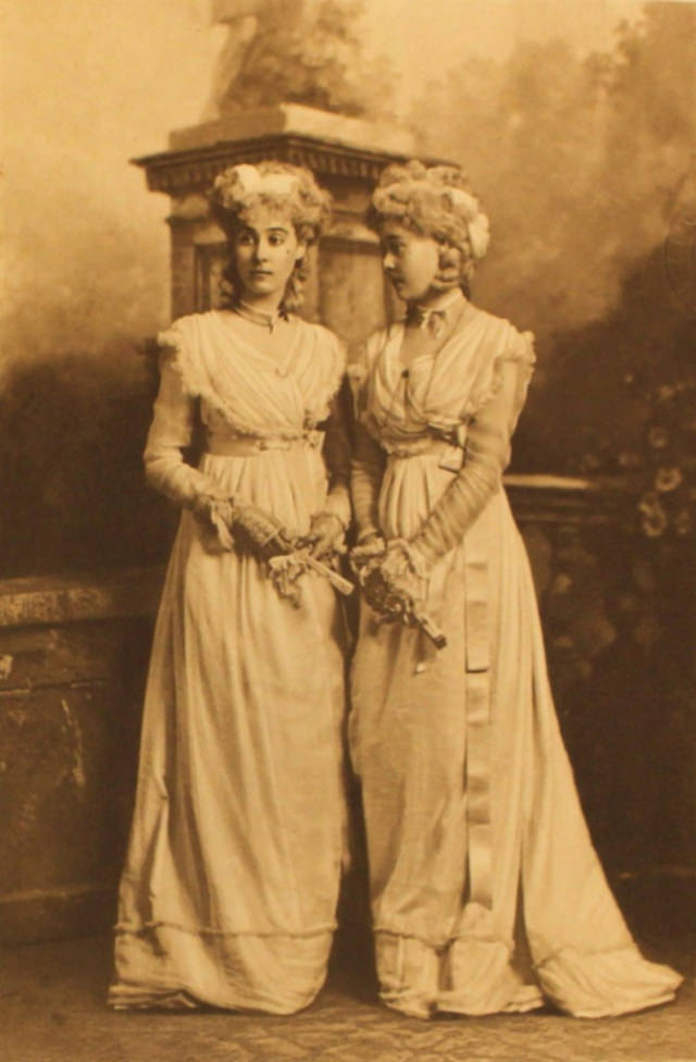 Two sisters, the Ladies Margaret and Victoria Innes – Ker as two unrelated ladies out of miniatures by Cosway.