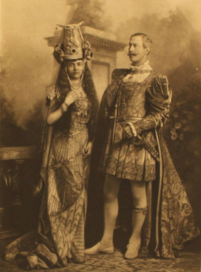 Mrs Maguire as Dido, Queen of Carthage anachronistically accompanied not by a man dressed as Aeneas but by a Major Wynne-Finch, whose role is not recorded.