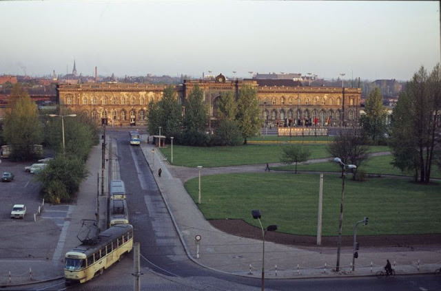 Magdeburg. Bahnhofplatz in the early morning, 1980