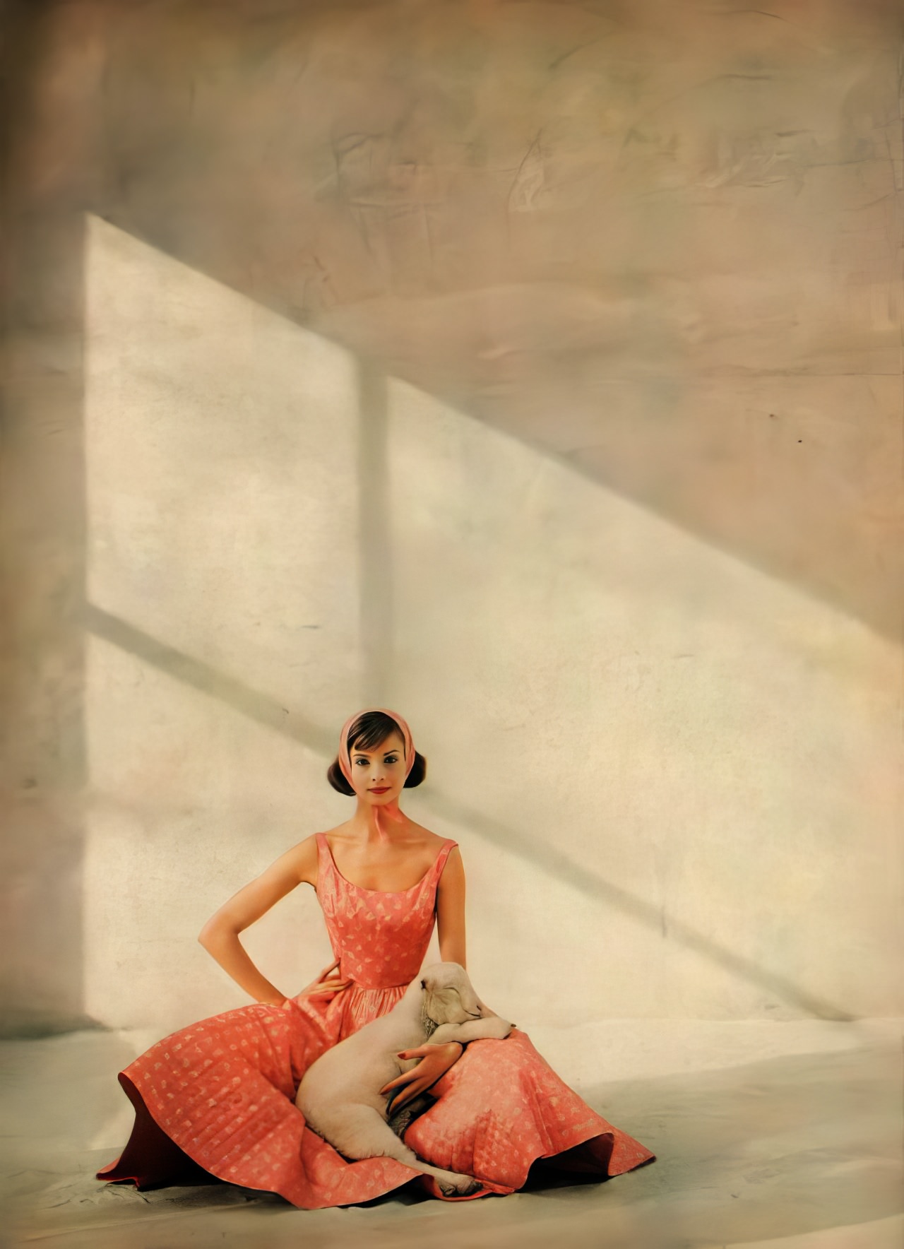Iris Bianchi in a pink beach club dress by Anne Fogarty, Harper's Bazaar, April 1959.