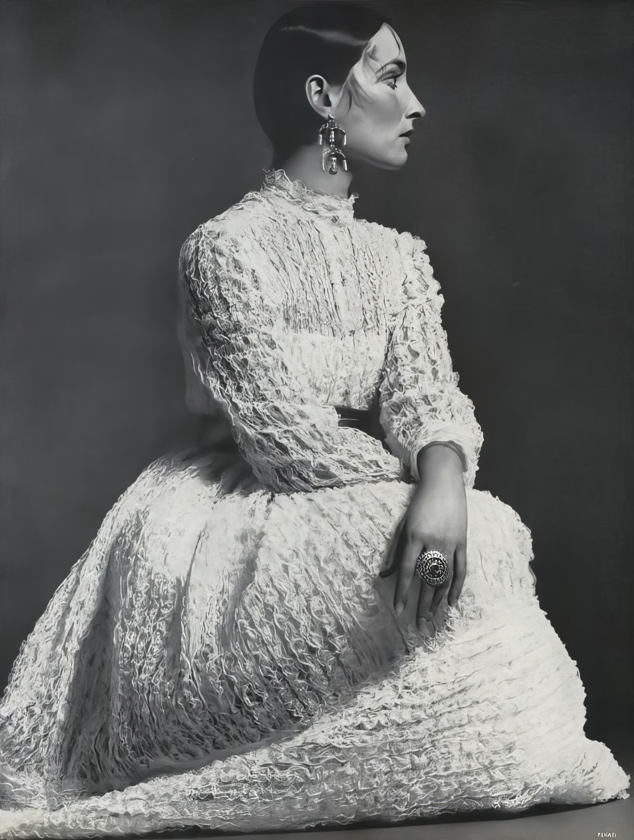Model in an Edwardian-style lace dress by Anne Fogarty, Vogue, April 15, 1968.