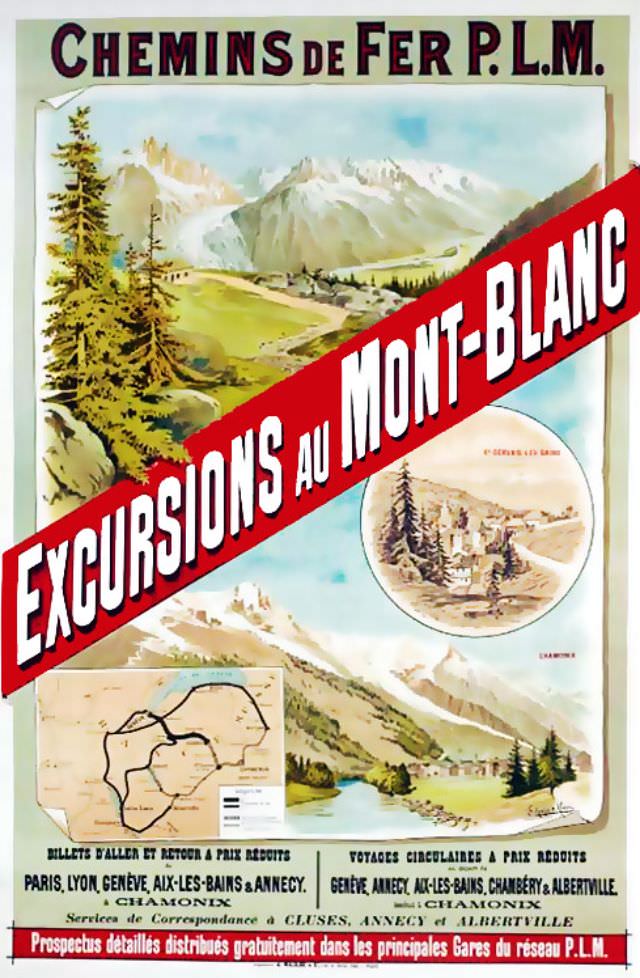 Excursions au Mont-Blanc, Chemins de Fer P.L.M., circa 1890s