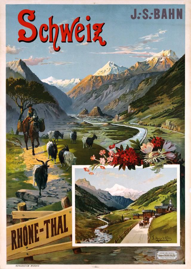 Schweiz, Rhône-Thal, Jura - Simplon Bahn, 1895