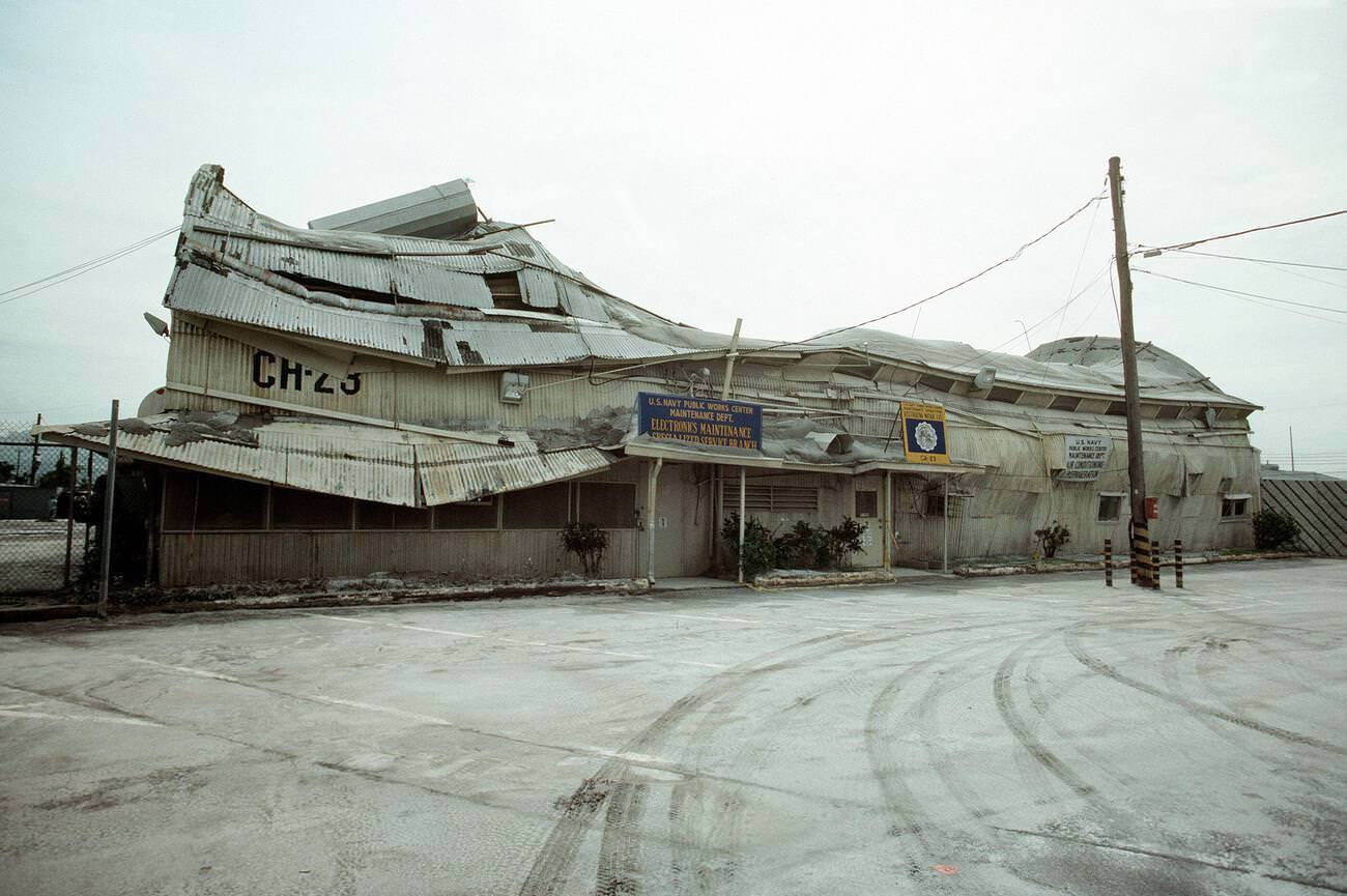 The collapsed Maintenance Department building at Naval Station Subic Bay