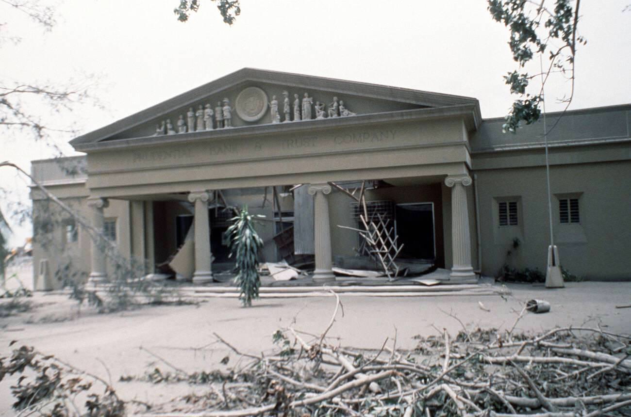 The Prudential Bank and Trust Company roof collapsed under volcanic ash.