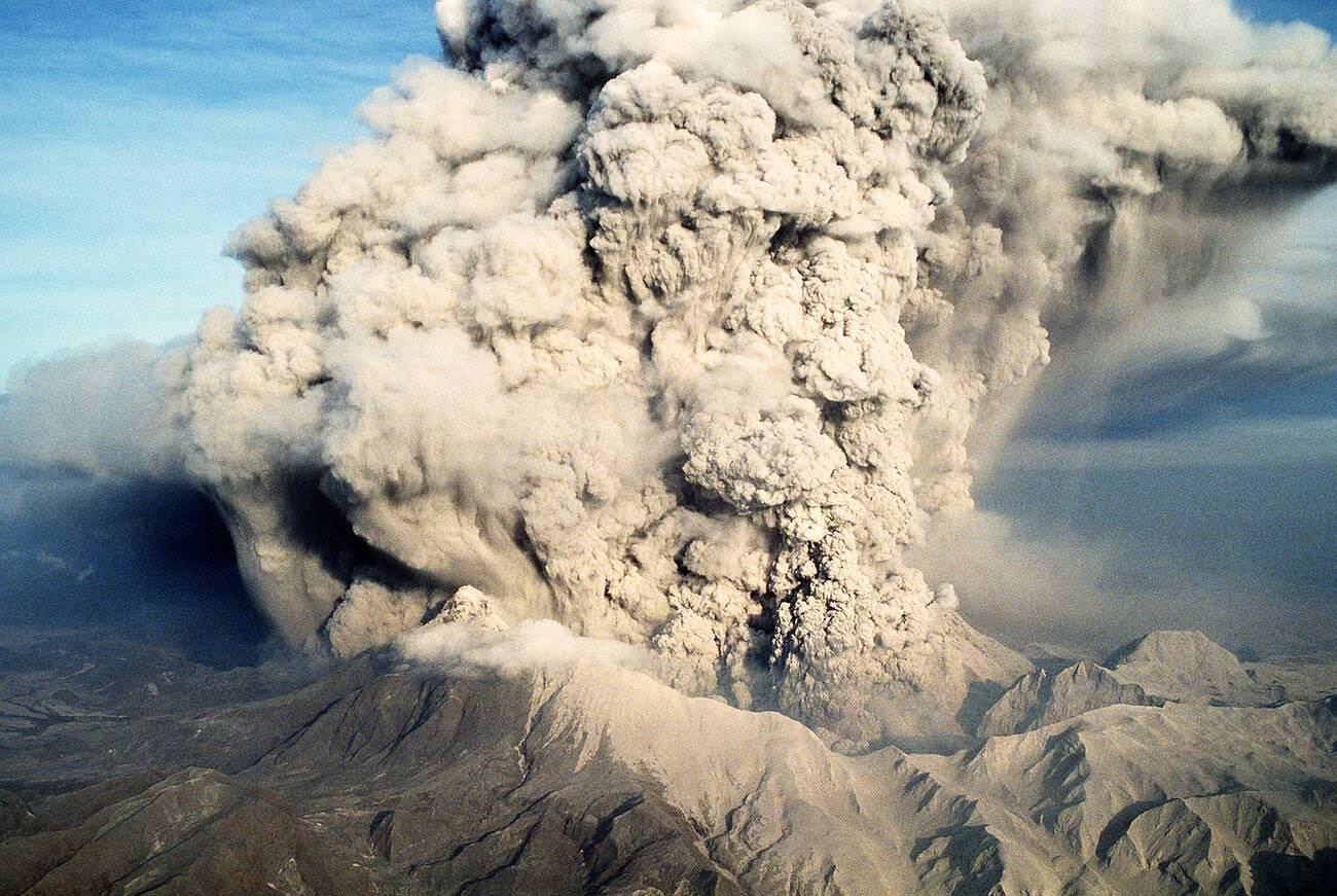 Volcanic ash billowing during Mount Pinatubo's eruption, Philippines.