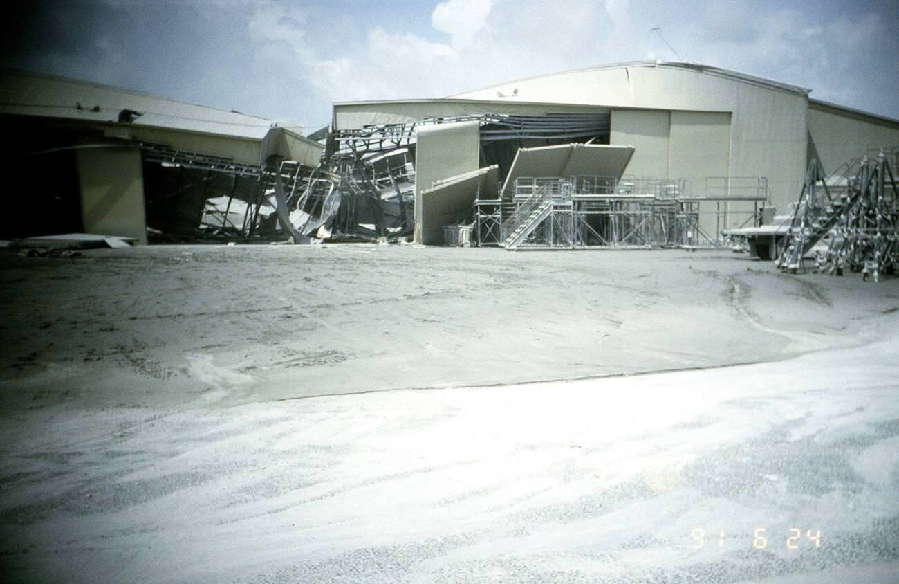 A collapsed aircraft maintenance hangar at Clark Air Base, Luzon