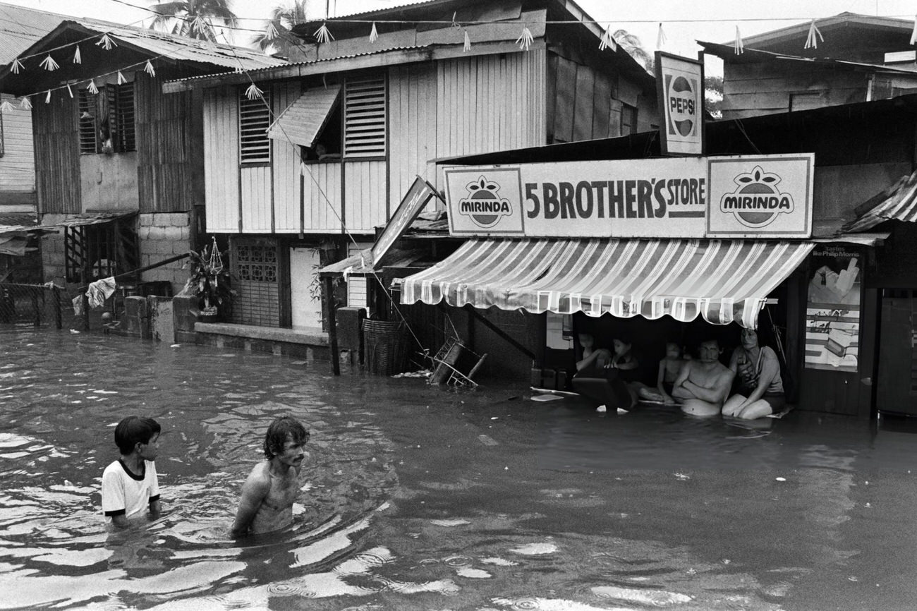 Manila submerged during Typhoon Peggy, hitting Luzon, Philippines, July 1986.