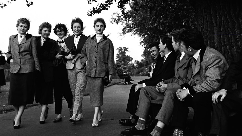 Teddy Boys admiring the view on Clapham Common in 1954.