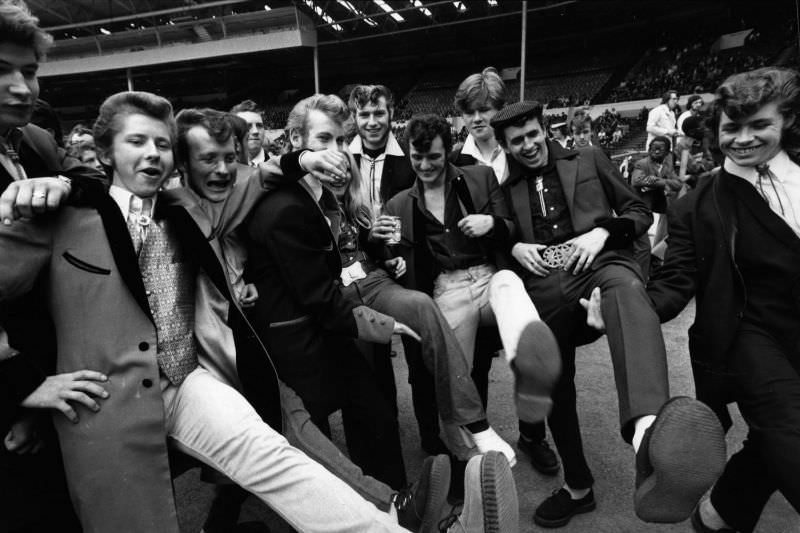 Young Teddy Boys posing at the Wembley Rock and Roll Festival.