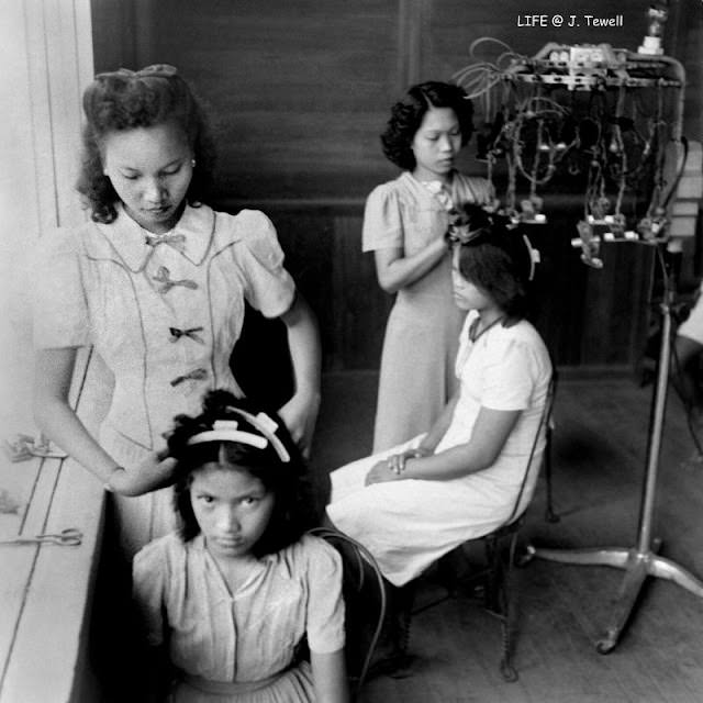 Ladies having their hair done at a hair salon, Manila, Philippines, September 1945