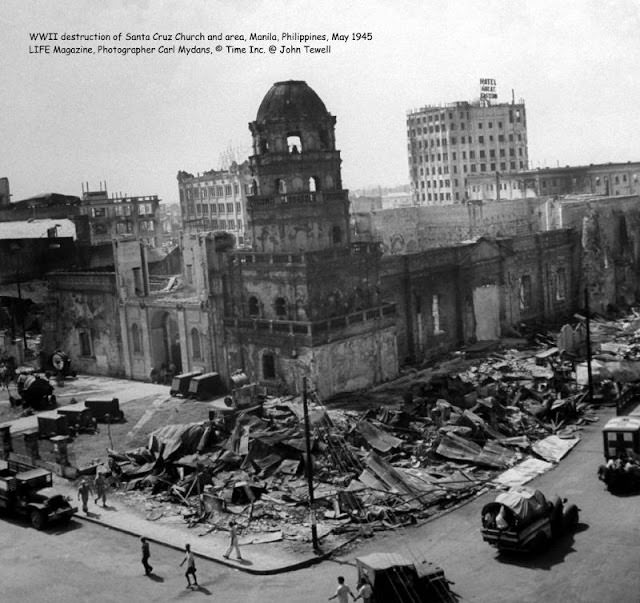 WWII destruction of Santa Cruz Church and area, Manila, Philippines, May 1945