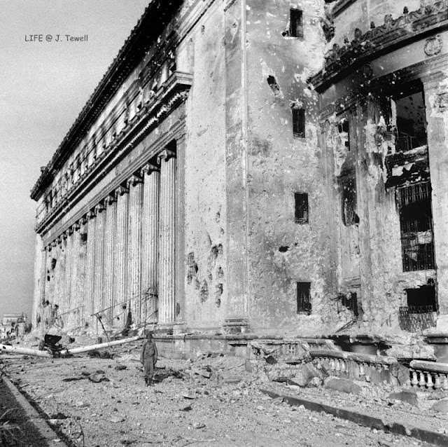 Battle for Manila, a lone soldier, Philippine Post Office Building, Manila, March 1945