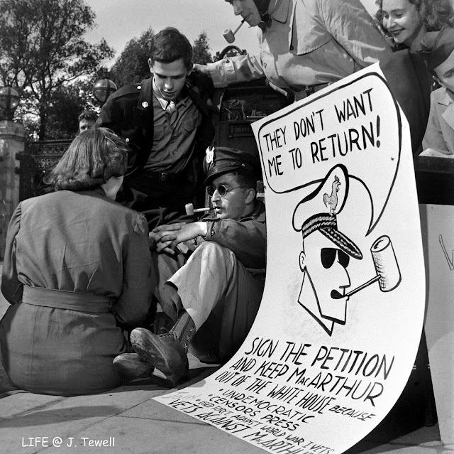 WWII veterans against MacArthur petition signing event, University of California, USA, March 1948.