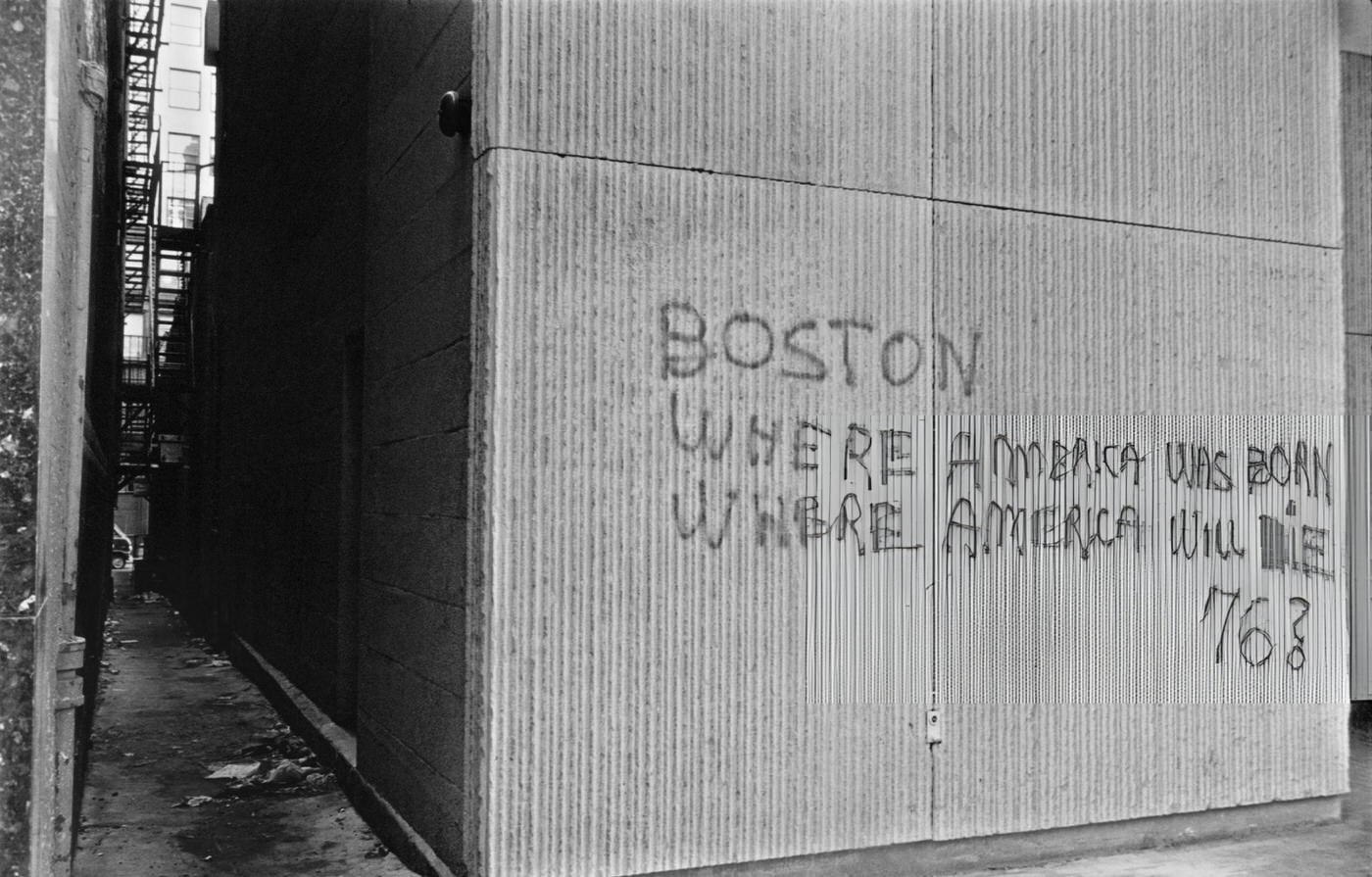 Graffiti on a wall in Boston, Massachusetts, during the United States Bicentennial, 1976.