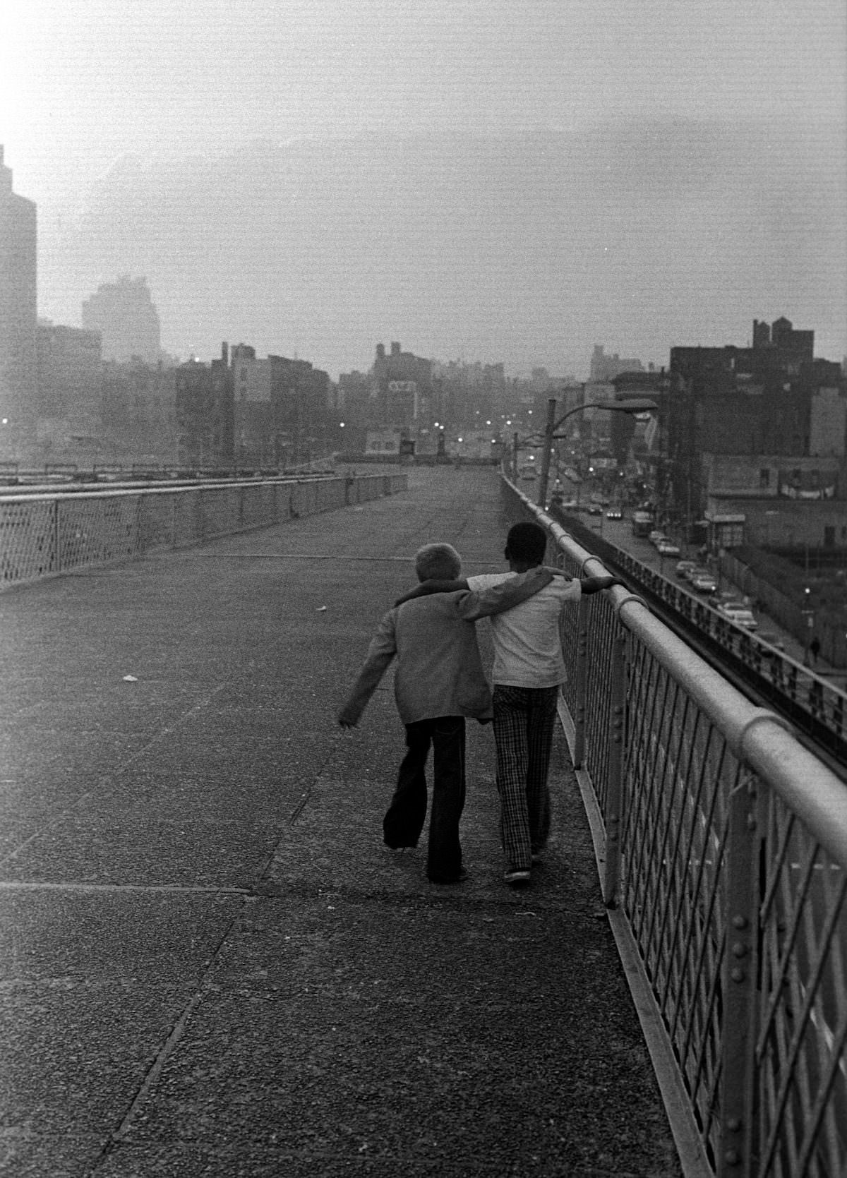 Fernando and Jeffery on the Williamsburg Bridge, 1970s.