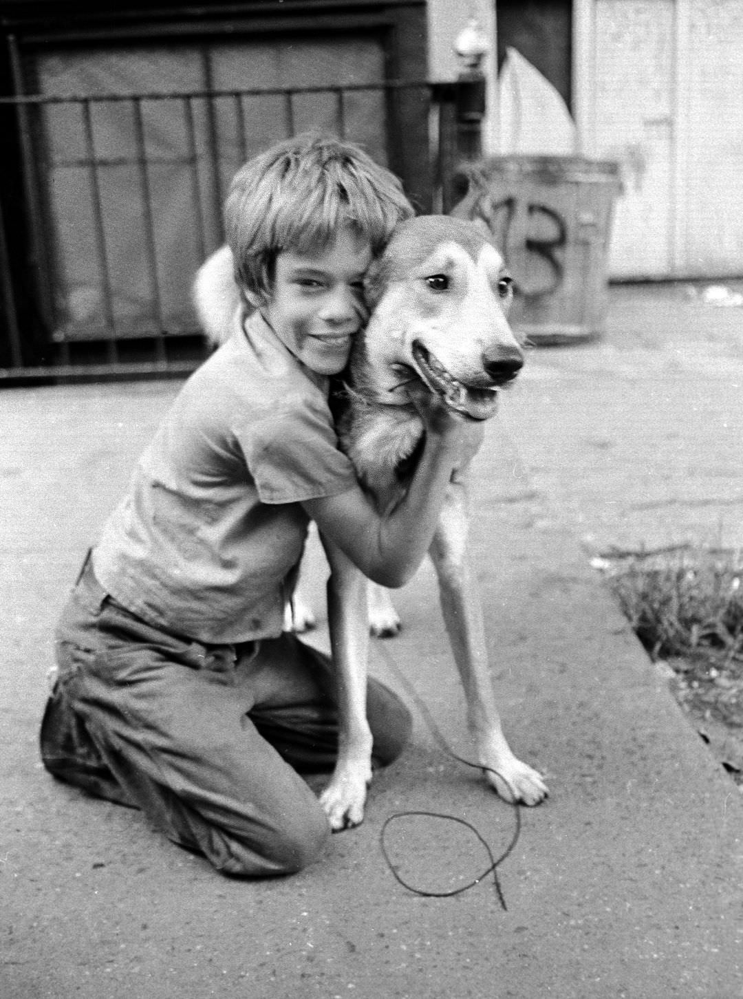 Fernando Finds His First Dog on East 3rd Street, 1974.