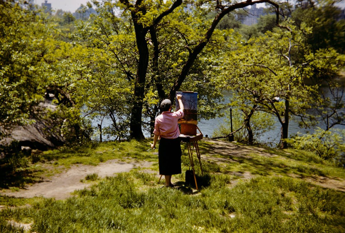 A Sunday painter in Central Park, 1950s.