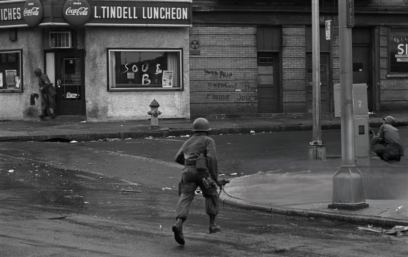 National Guard soldiers armed and on alert.