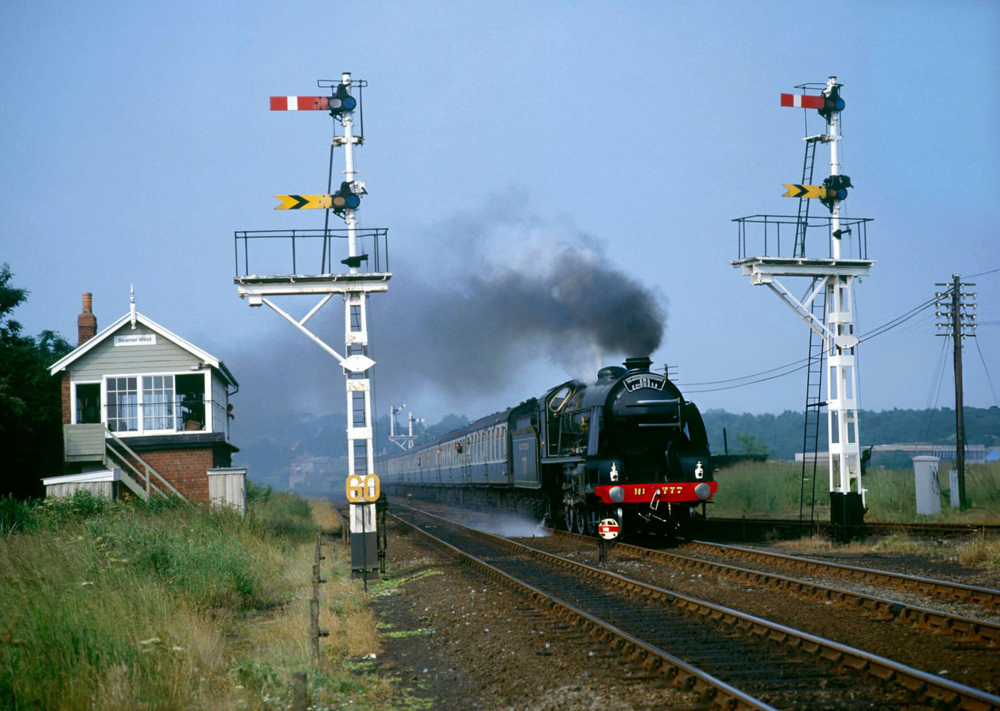 Scarborough Spa Express. No 777 Sir Lamiel leaves Scarborough at Seamer Junction, 1980s.