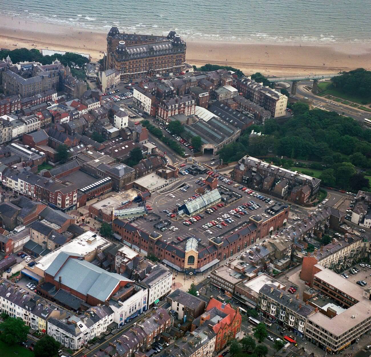 An aerial view of Scarborough town centre, shopping are, in 1992
