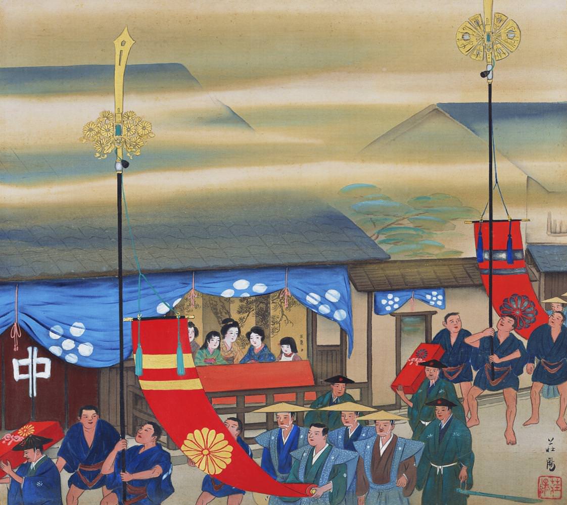 Stunning Silk Paintings depicting different Miyako Festivals of Kyoto, Japan from the 1920s