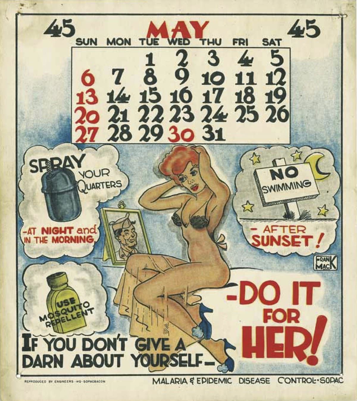 Malaria pinup Calendars (1945) frank Mack, for the U.S. army