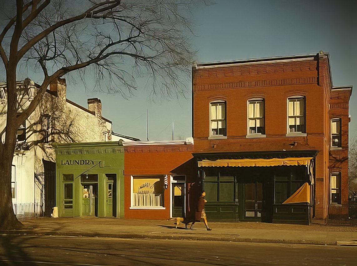 Laundry, barbershop and stores, Washington, D.C. between 1941 and 1942.