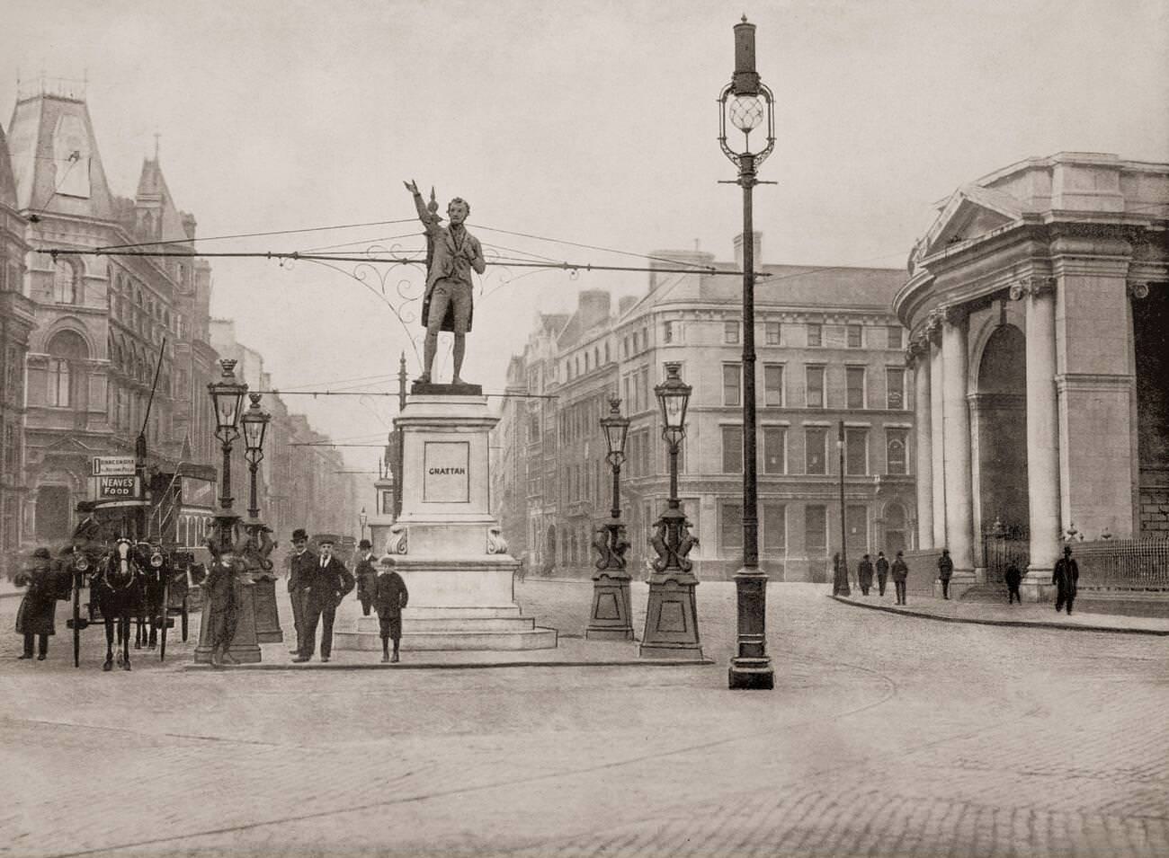 The statue of Henry Grattan (1746-1820), an Irish politician and lawyer who campaigned for legislative freedom for the Irish Parliament in the late 18th century from Britain.