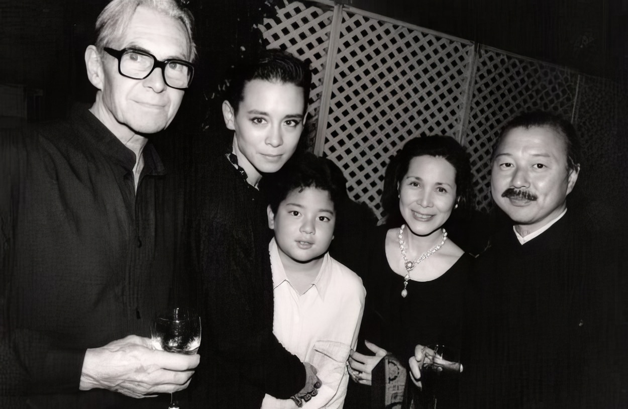 This rare gathering centers around model and famous muse, the late Tina Chow, second from left, with her father (left), son Max, her mother, and Tina's former husband, Michael Chow at his restaurand in Beverly Hills.