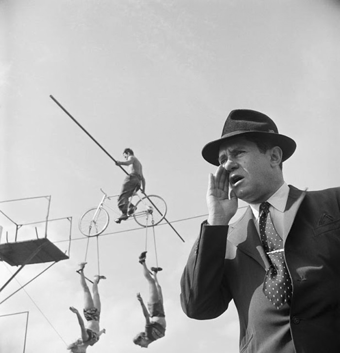 A high-wire act, 1948.
