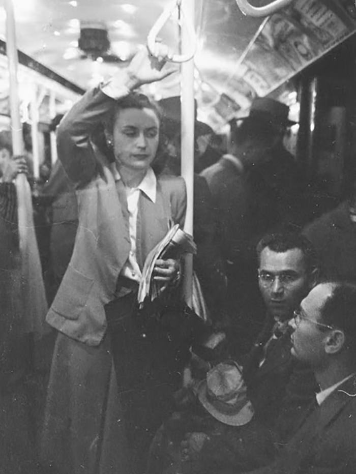 Passengers in a subway car, 1946.