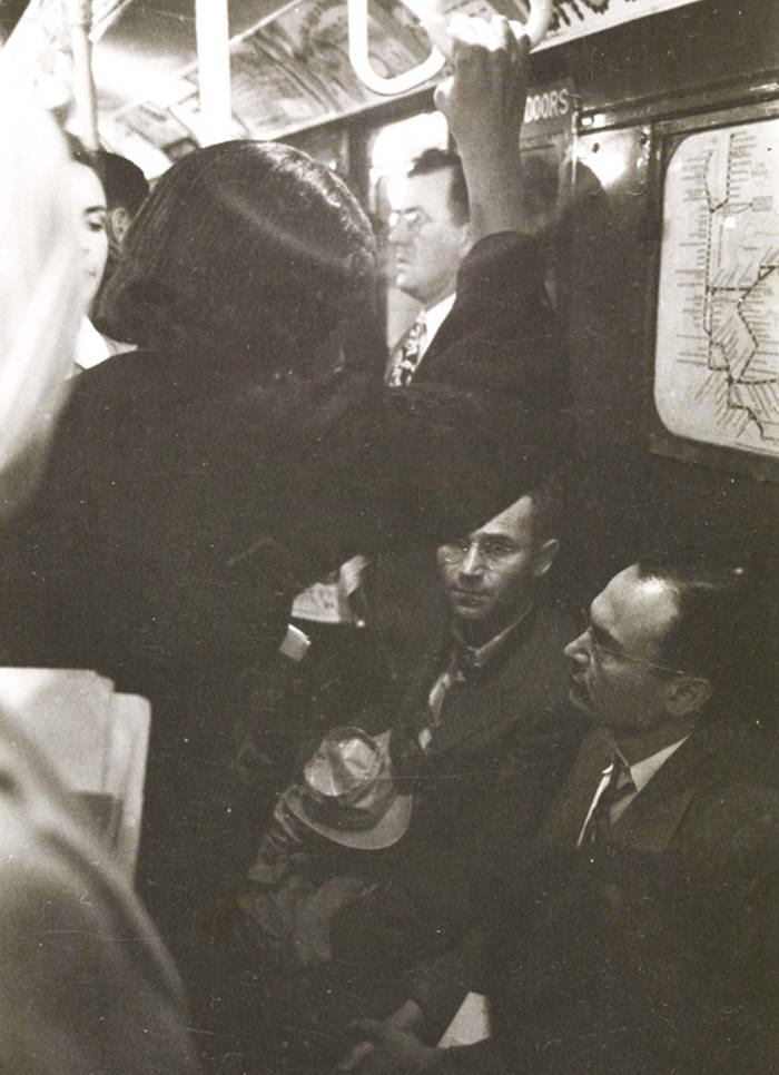 Passengers in a subway car, 1946.