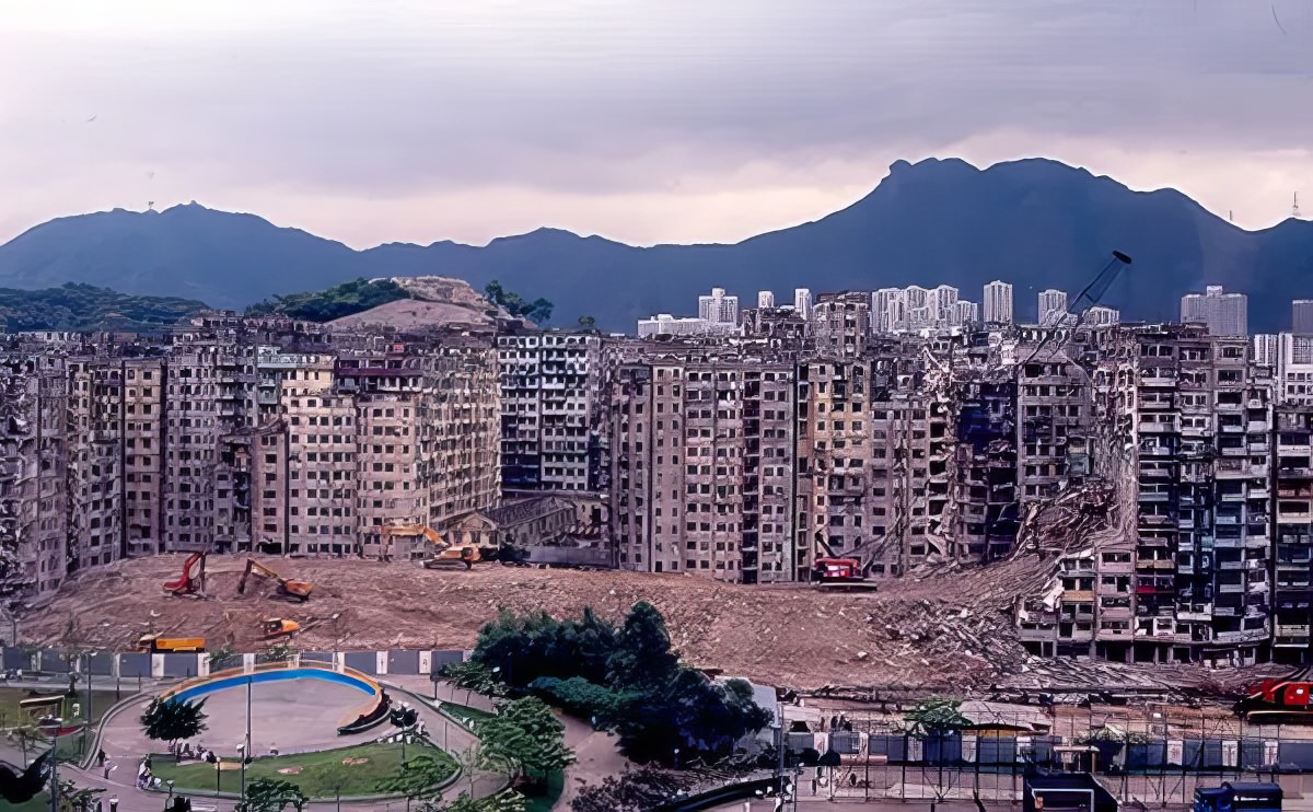 Kowloon Walled City during the 1993 demolition.