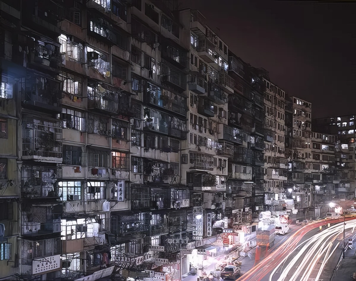 A street at the edge of the city at night in 1993.