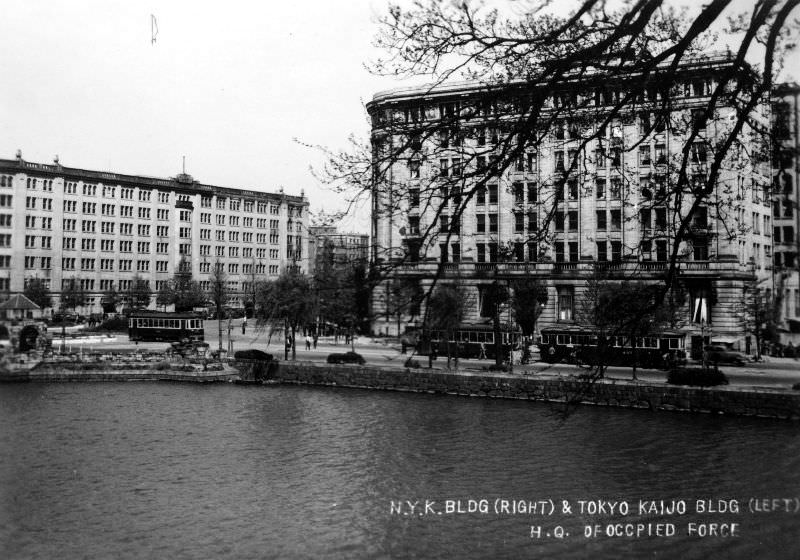 NYK Building (right), and Tokyo Kaijo Building (left), 1940s.