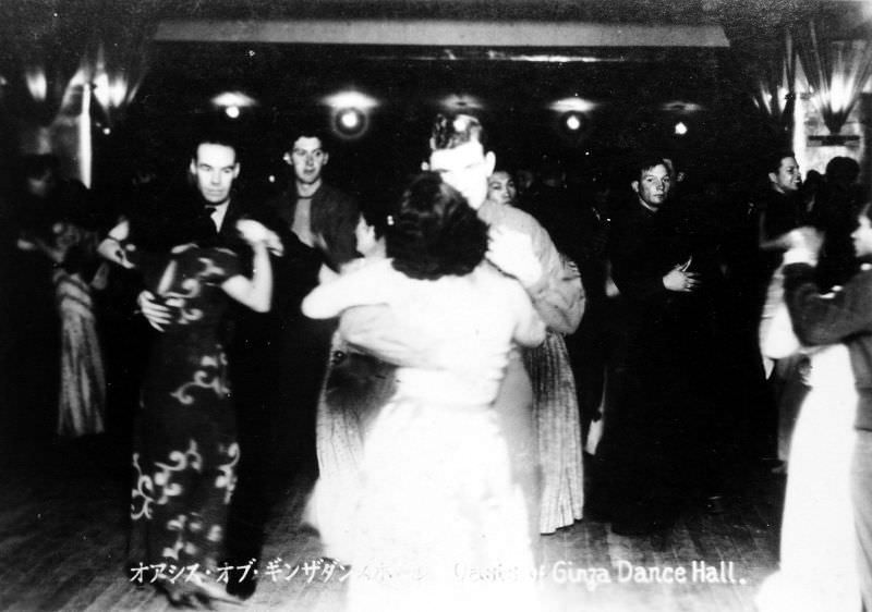 An American dance hall in downtown Tokyo with Japanese girls, 1940s.