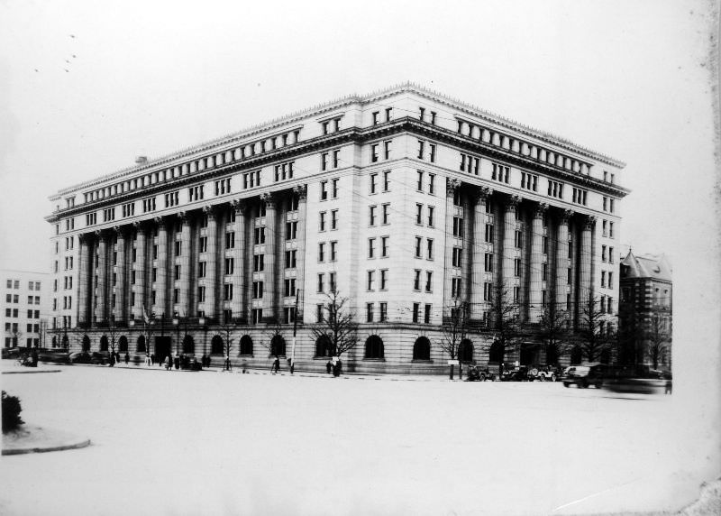 The Meiji Seimei Kan Life Insurance Building on Hibiya Dori in Marunouchi, 1940s.