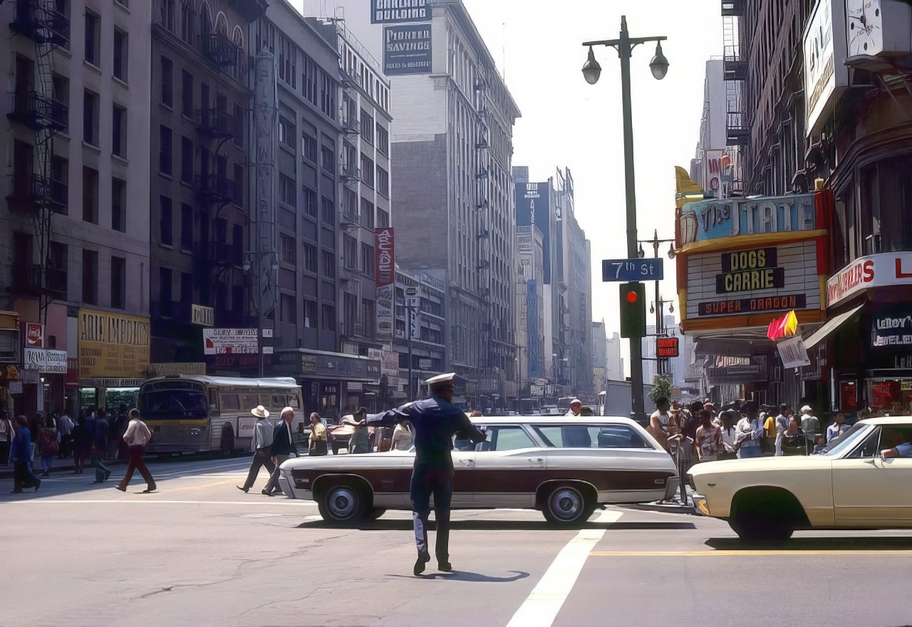 Broadway and 7th St Los Angeles, 1970s