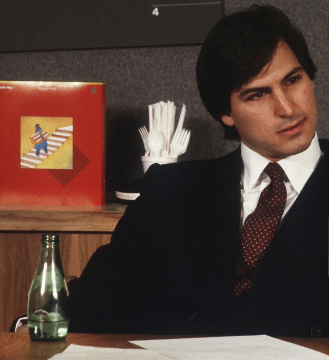 Steve Jobs sitting in an office at Apple Computer Co., 1982.