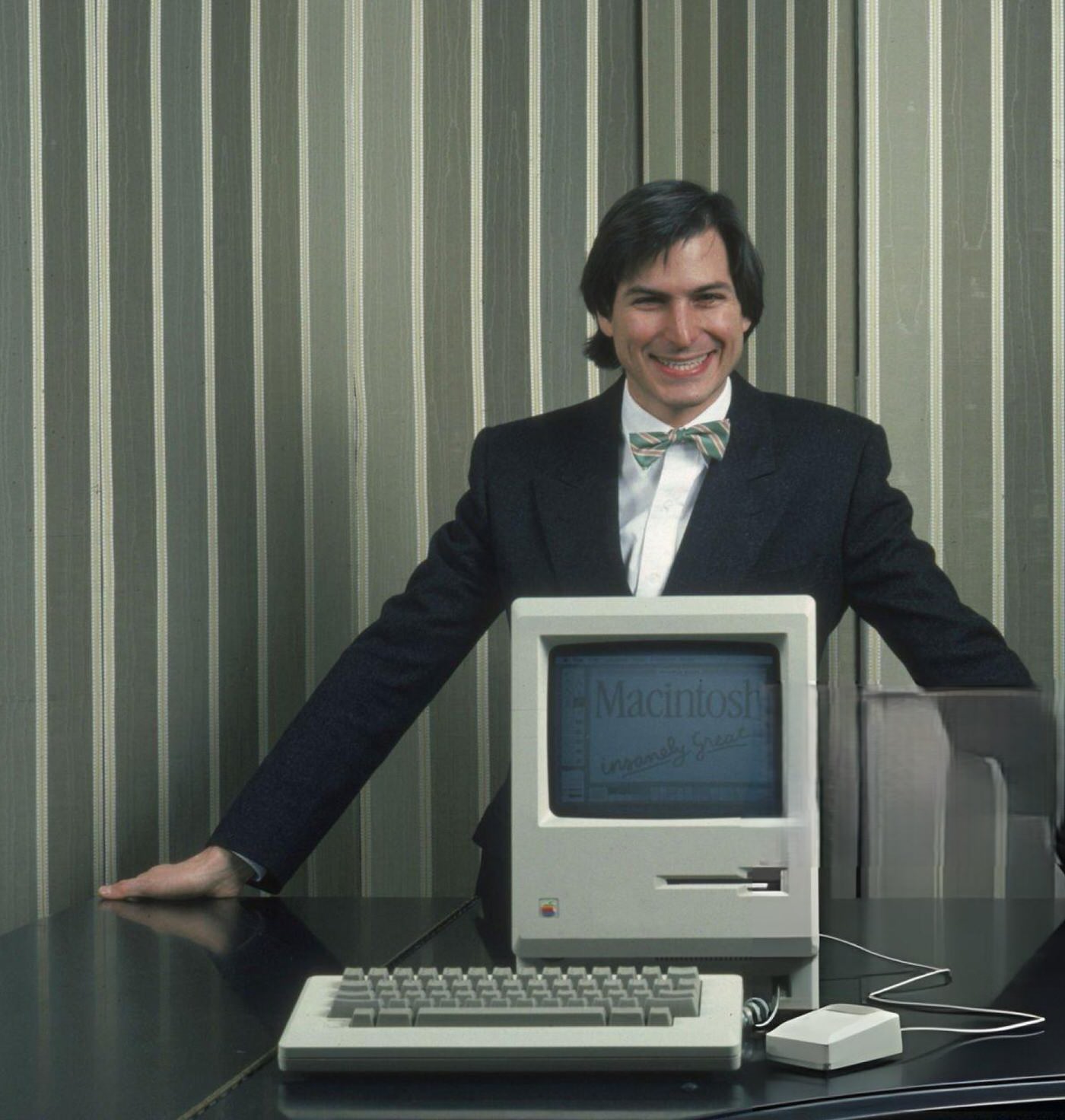Steve Jobs with a Macintosh computer in New York City, 1984.