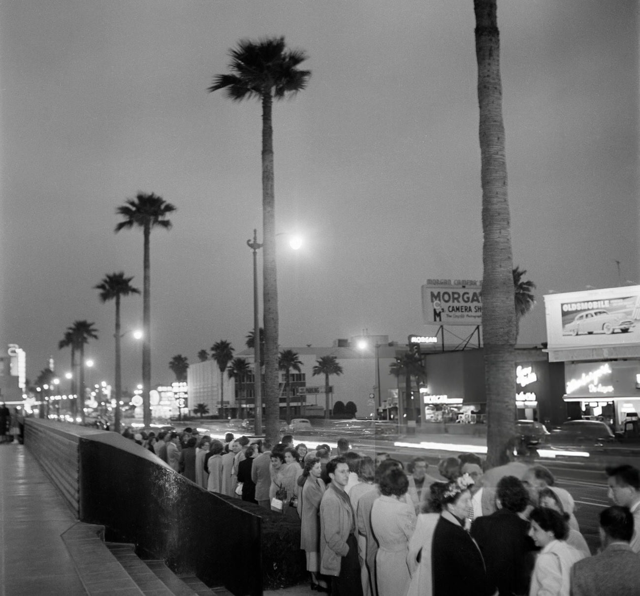 People waiting to enter NBC Studios on Sunset Boulevard in Hollywood, California, 1951.