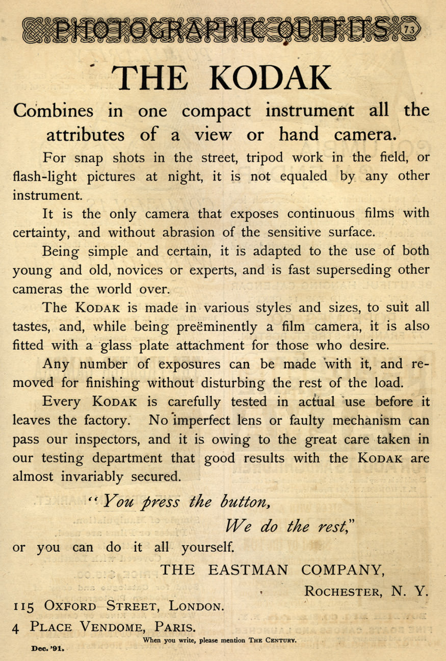 "You Press the Button, We Do the Rest": Vintage Kodak Camera Ads of the Late 1800s