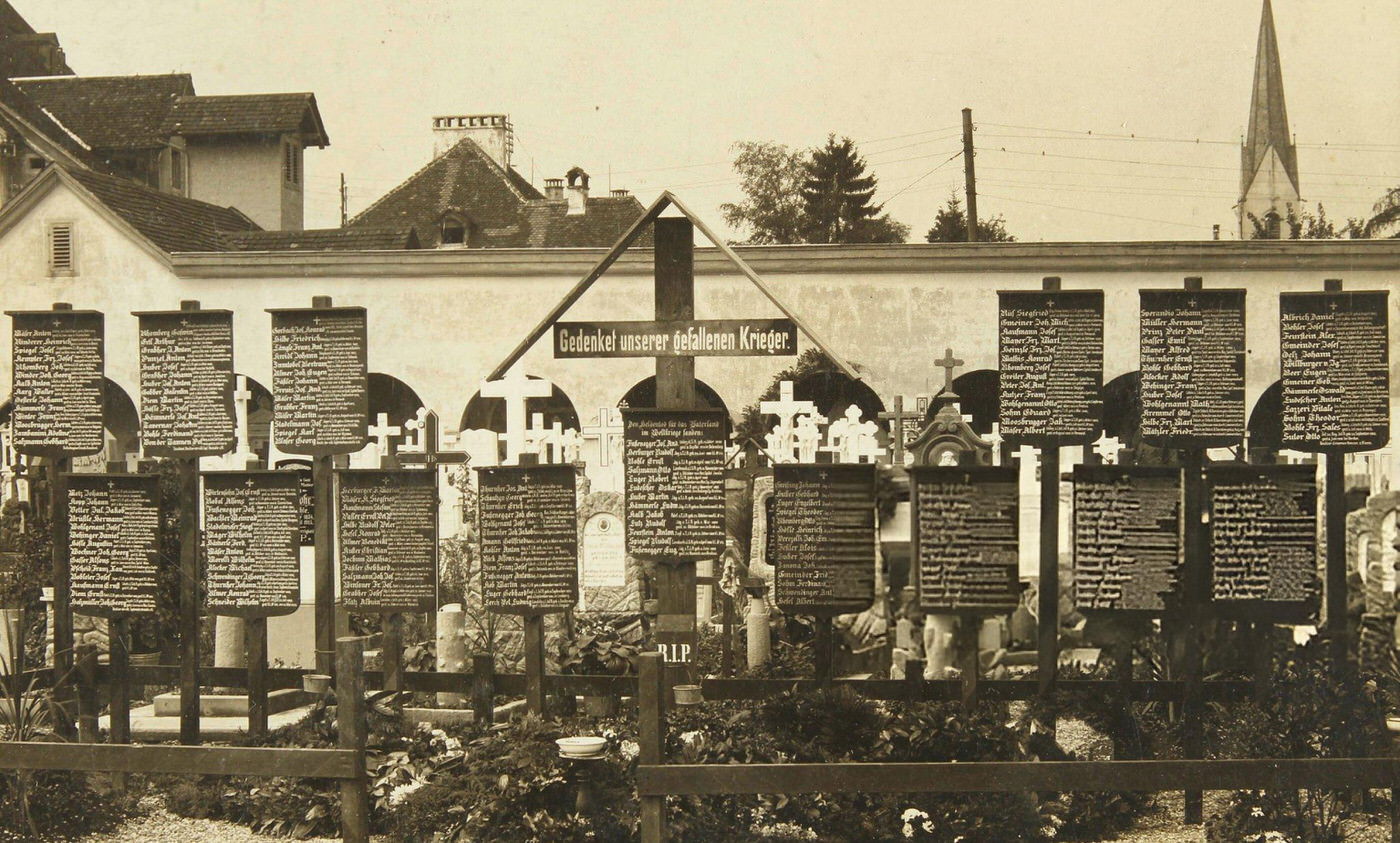 War Memorial of World War I in the cemetery, Dornbirn, 1930.